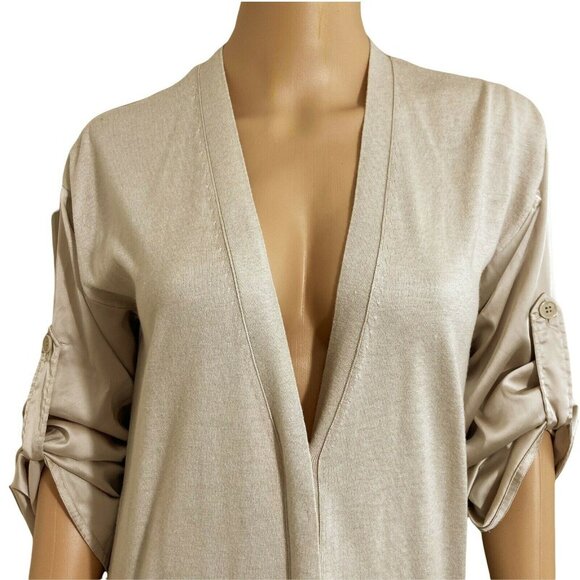 Ann Taylor Cardigan Small Beige Button-Up Roll-Tab Sleeves Knit Silky Cashmere - Picture 3 of 10